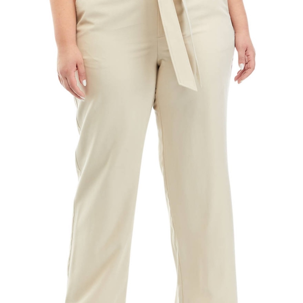 Wonderly Cream Wide Leg Pants with High-Rise Waist